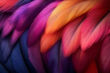 Obraz premium Vibrant close-up of colorful feathers showcasing rich textures and gradients in nature