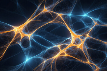 Naklejka premium Vivid Abstract Illustration of Energy Flow in a Glowing Blue Neural Network with Dynamic Interconnected Pathways
