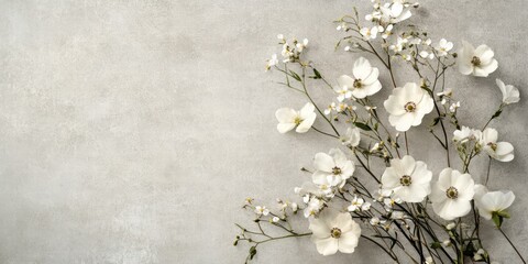 Delicate White Flowers Arranged on Soft Gray Background