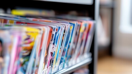 Collection of comic books displayed in protective sleeves on shelf