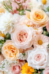 Obraz premium Soft Pastel Floral Arrangement with Roses and Wildflowers