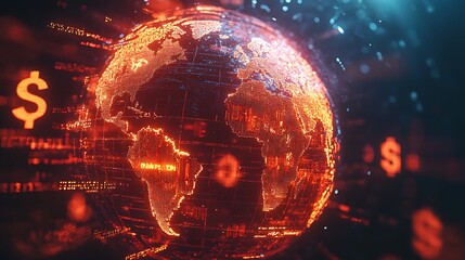 Digital Globe with Dollar Signs Representing Global Finance