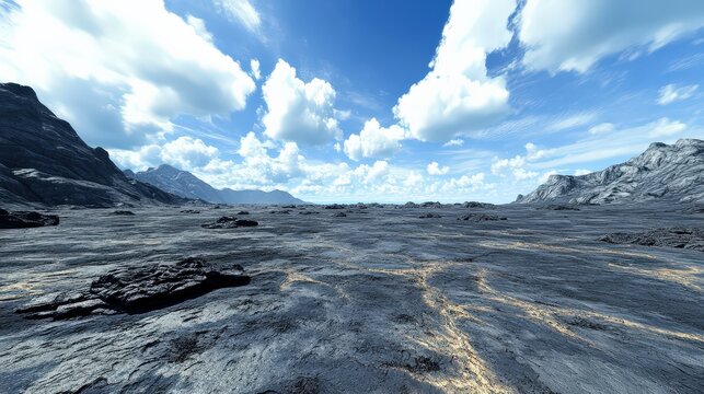 A lava field stretching endlessly, jagged rocks and solidified rivers of magma, a stark and alien landscape
