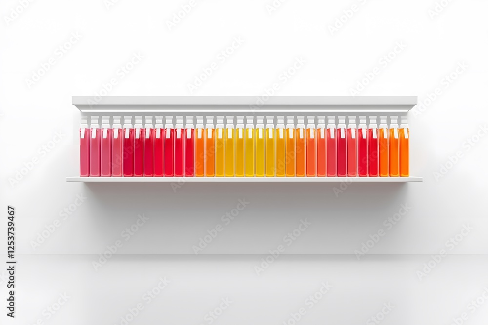 Poster colorful glass bottles: a minimalist composition showcases a row of vibrant, colorful glass bottles 
