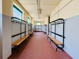 changing rooms, view of the room with empty benches