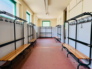 changing rooms, view of the room with empty benches