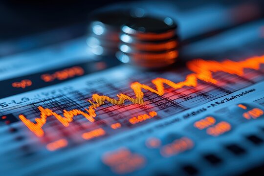 Digital stock market analysis finance hub graphic visualization technological environment close-up view investment insights