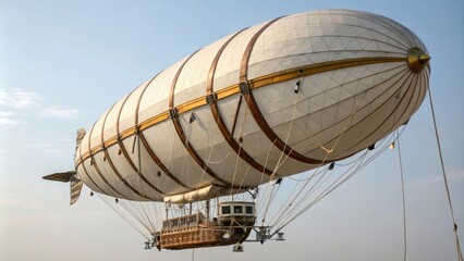 Naklejka premium Vintage-style airship with brass accents and leather straps, leather straps, copper piping