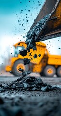 Coal mining, truck loading, heavy machinery, industrial site, energy production.