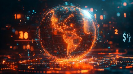 Fototapeta premium Digital Globe with Dollar Signs Representing Global Finance