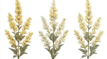 Collection of Yellow and White Delicate Flowers on a White Background with Soft Features