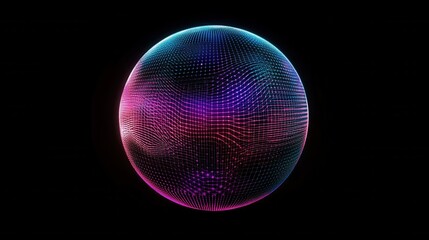 Creative 3d rendering sphere made of neon dots. Global network connection. Globe Grid. Worldwide communication. Futuristic earth globe. Science, technology and illustration on dark backdrop