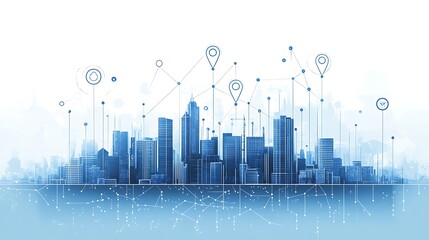 Fototapeta premium Abstract City Skyline with Digital Network Elements
