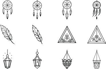 Bohemian Dream Catchers, Feathers, Lanterns, and Geometric Designs