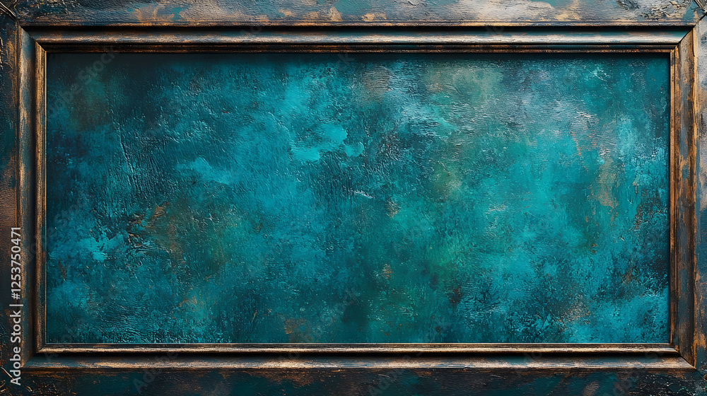 Aufkleber a copper toned and teal wooden frame background with a rustic textured grunge and distressed metalli