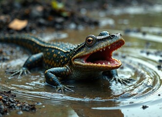 Obraz premium a mudskipper with its mouth open taking in muddy water, aquatic animal, mudskipper