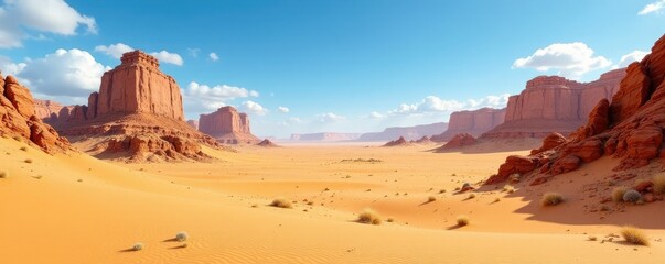 Desert sand dunes with unique rock formations, sand, textures, landscape