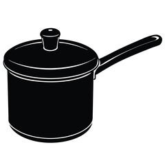 Minimalist Saucepan Vector | Black and White Cooking Pot 