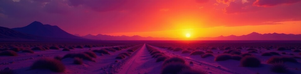 Desolate canary sunset landscape with burnt yellow sky and dark violet twilight hue, darkviolet, abstract
