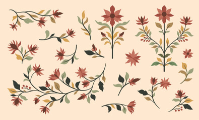 Mughal decorative ornamental floral. Vintage intricate traditional mughal style with flowers and foliage.