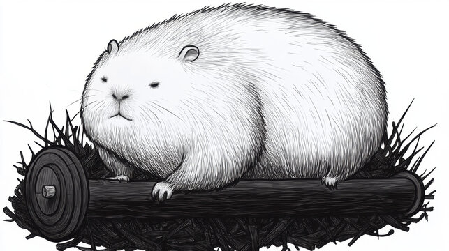 Brutal capybara, line drawing, A vibrant image of a capybara lifting a log barbell, showcasing strength and whimsy in high fidelity.