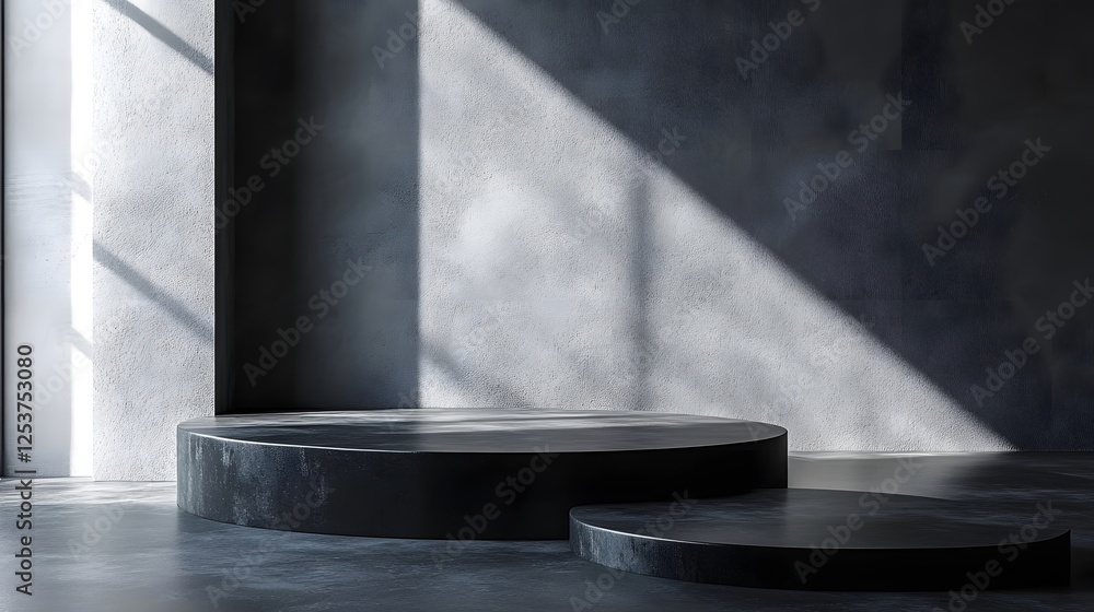 Poster A minimalist modern architectural backdrop featuring clean lines geometric shapes and dramatic shadows  The simple yet striking design creates a sleek and elegant setting perfect for product displays