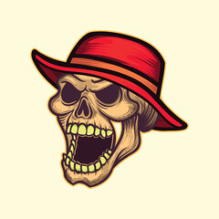 Vintage style side view skull open mouth with hat.