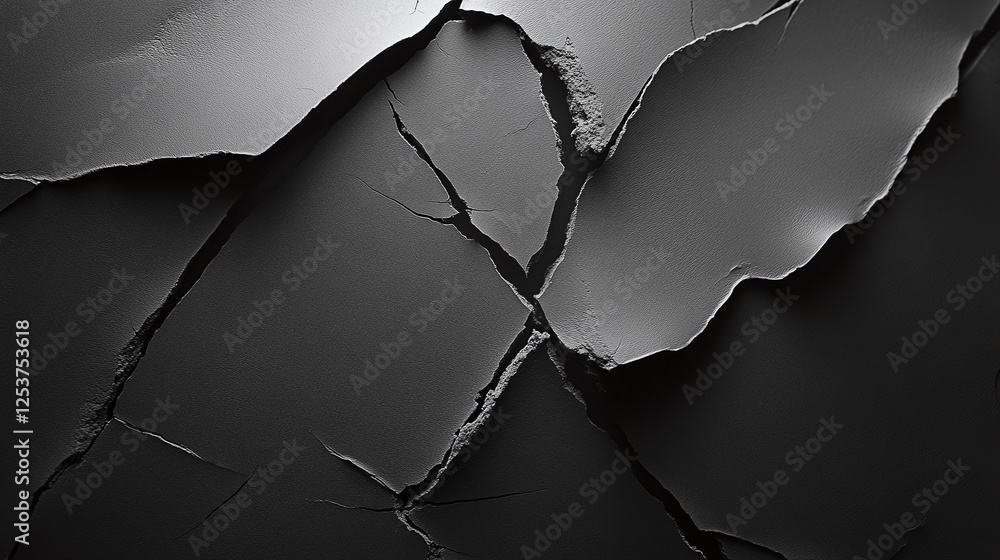 Poster abstract monochrome cracked surface with sharp edges. dramatic light and shadows enhance the texture