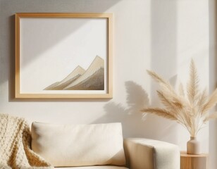 Frame mockup, ISO A paper size. Living room wall poster mockup. Interior mockup with house background. Modern interior design. 3D render