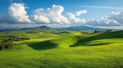 Fototapeta premium Rolling Green Hills Panoramic View of Countryside Landscape Italy Landscape View