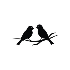 Black Silhouette two birds on a branch, valentine day vector.