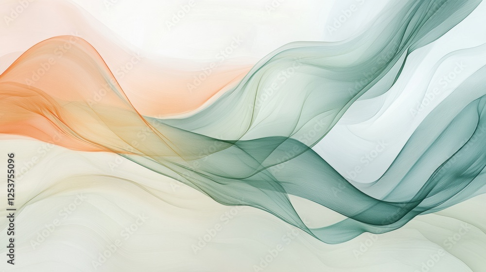 Aufkleber Flowing abstract lines convey the essence of gentle spring breezes in soft pastel tones with plenty of space for text. Generative AI