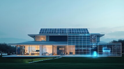 Obraz premium Modern Smart Home Exterior At Night