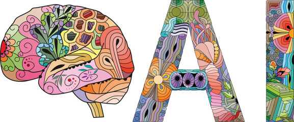 AI Artificial intelligence. Vector zentangle object for decoration