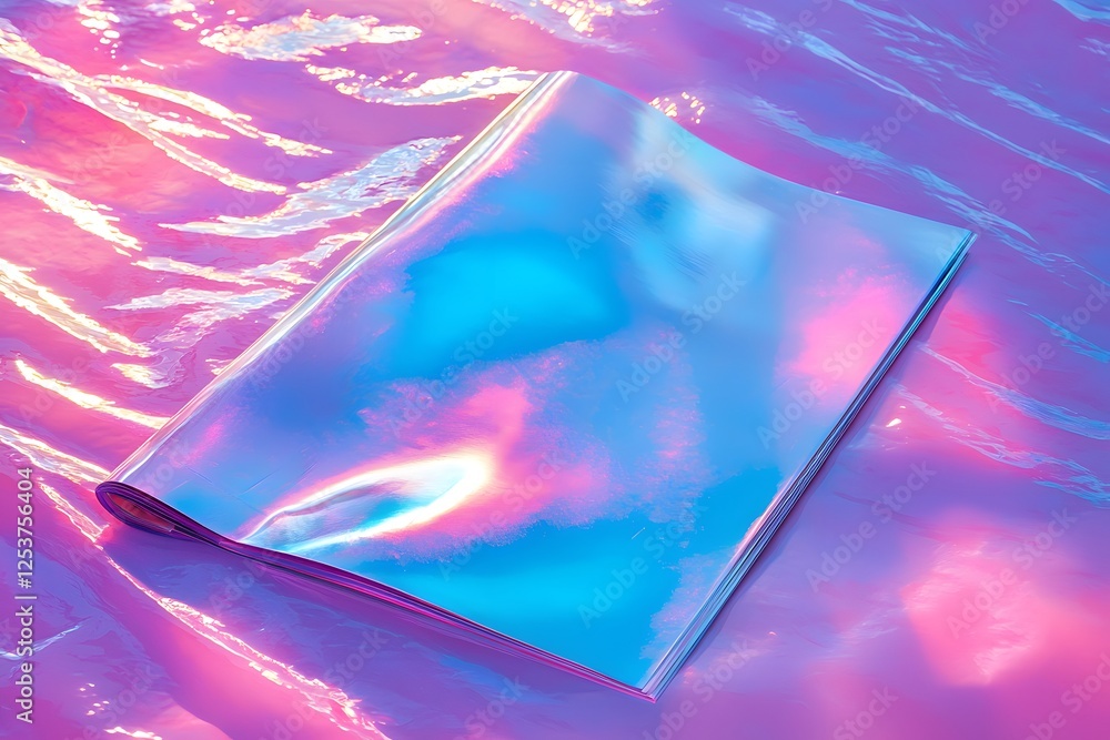 Poster iridescent holographic sheet: a close-up shot of a vibrant holographic sheet, its shimmering surface