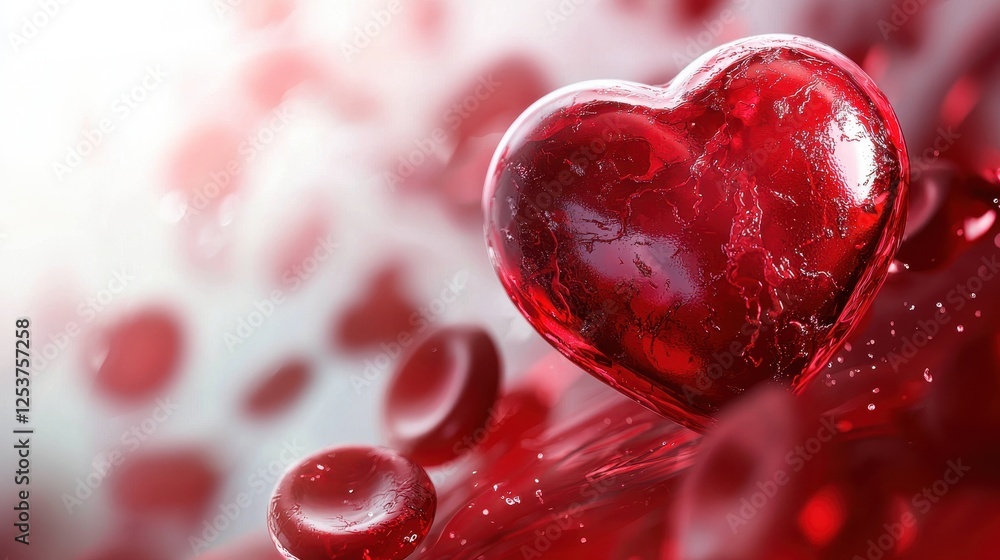 Poster dynamic 3d render of a heart with subtle texture and vibrant color background