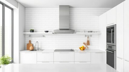 Minimalist kitchen background with sleek walls and white tiles, kitchen, clean, modern