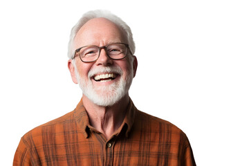Fototapeta premium Happy elderly man laughing and looking at camera Isolated on white background.