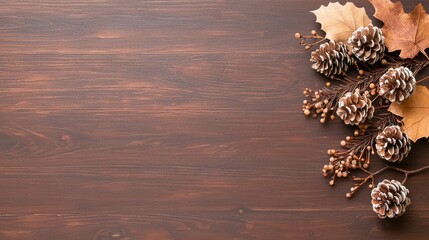 Autumnal decorations on wooden table top