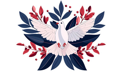 Obraz premium Elegant White Dove Surrounded by Colorful Botanical Elements