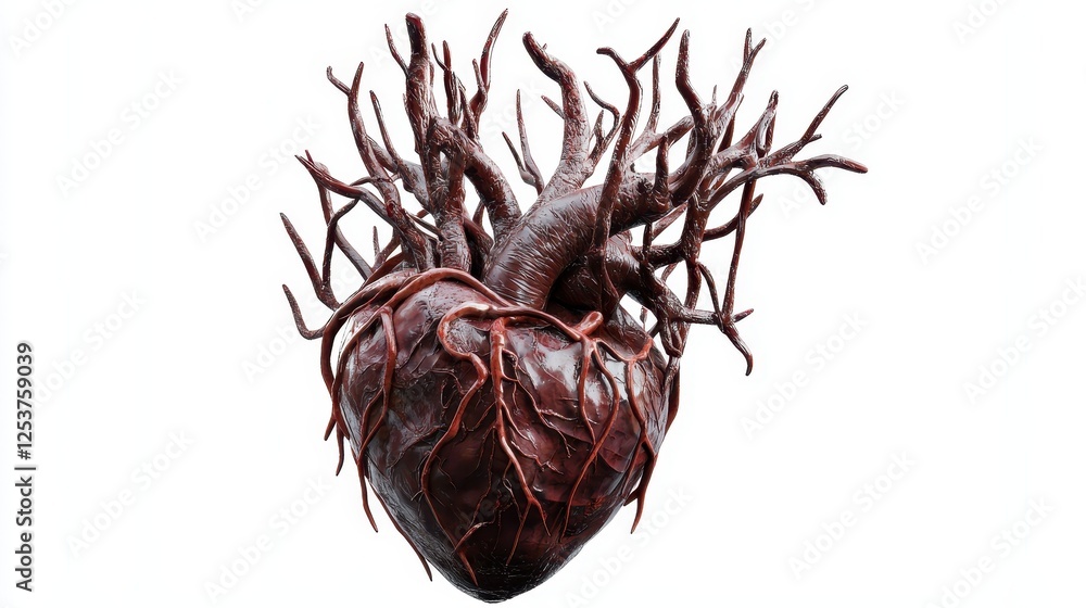 Poster Highly Detailed 3D Render of a Realistic Heart with Intricate Vascular Structures and Deep Textures for Creative Projects
