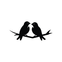 Black Silhouette two birds on a branch, valentine day vector.
