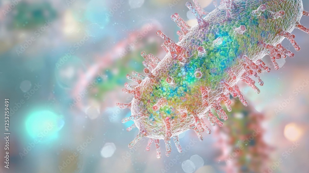 Poster close-up image of spiral-shaped bacteria displaying vibrant colors and intricate details in a macro 