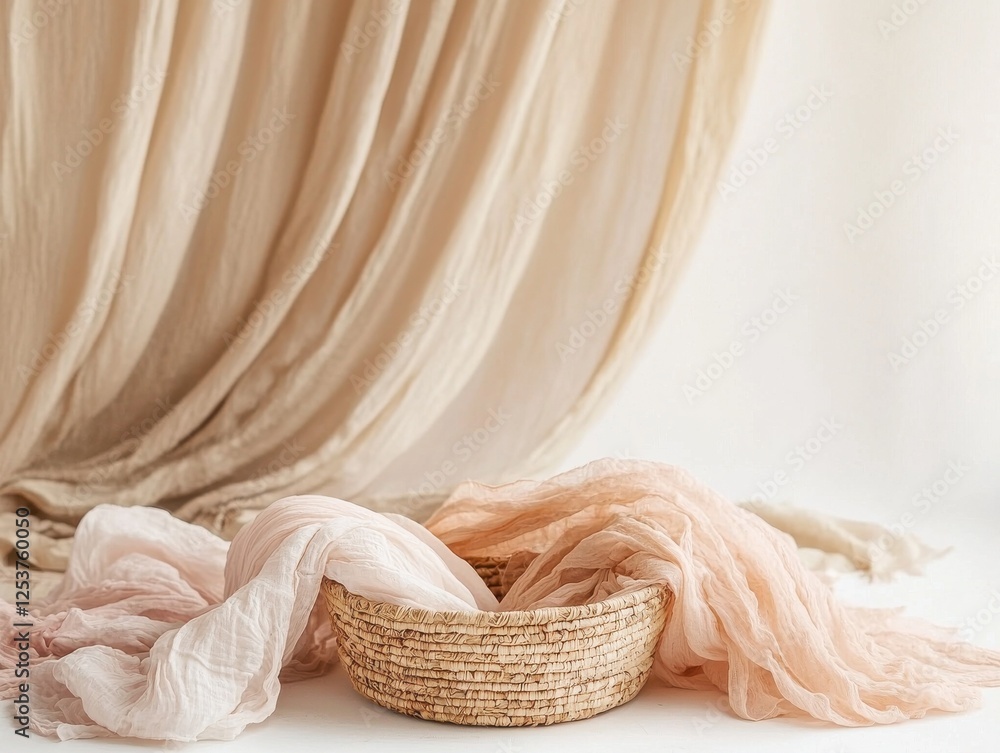 Aufkleber textile draping display studio minimalist environment top-down view soft aesthetic