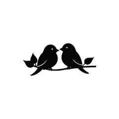 Black Silhouette two birds on a branch, valentine day vector.