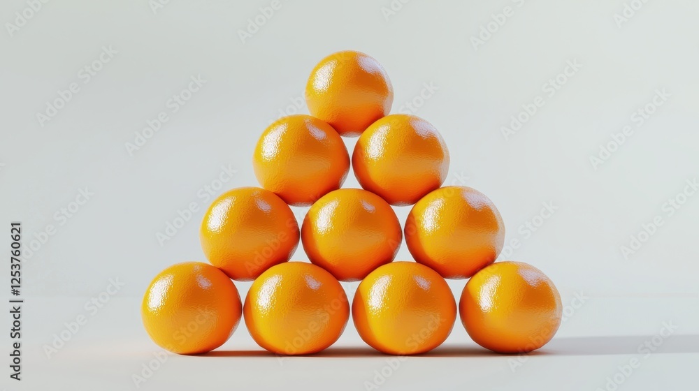 Poster playful 3d render of stacked oranges forming a pyramid structure for creative visuals