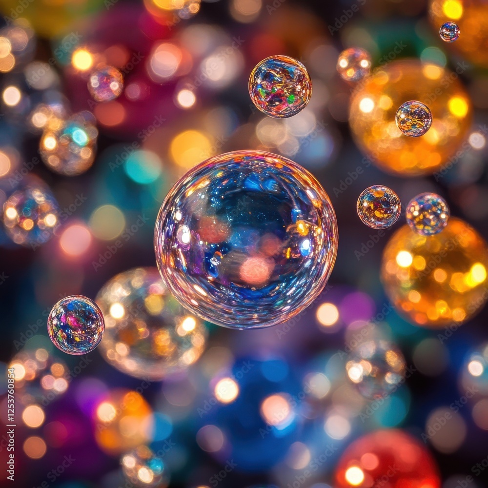 Aufkleber colorful floating bubbles with sparkling reflections and dreamy background textures for creative des