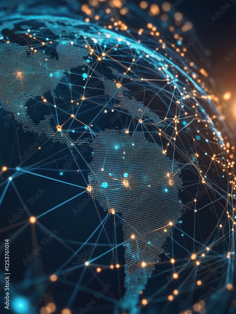 Poster abstract network connectivity concept with interconnected nodes and lines - futuristic technology, d