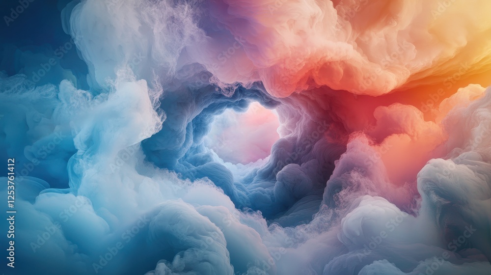 Aufkleber swirling clouds creating a portal opening into another dimension with vibrant colors and ethereal li