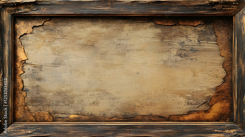 Aufkleber Aged and weathered wooden frame with a distressed grunge like texture and vintage rustic effect perfect for use as a background design element or for creative projects